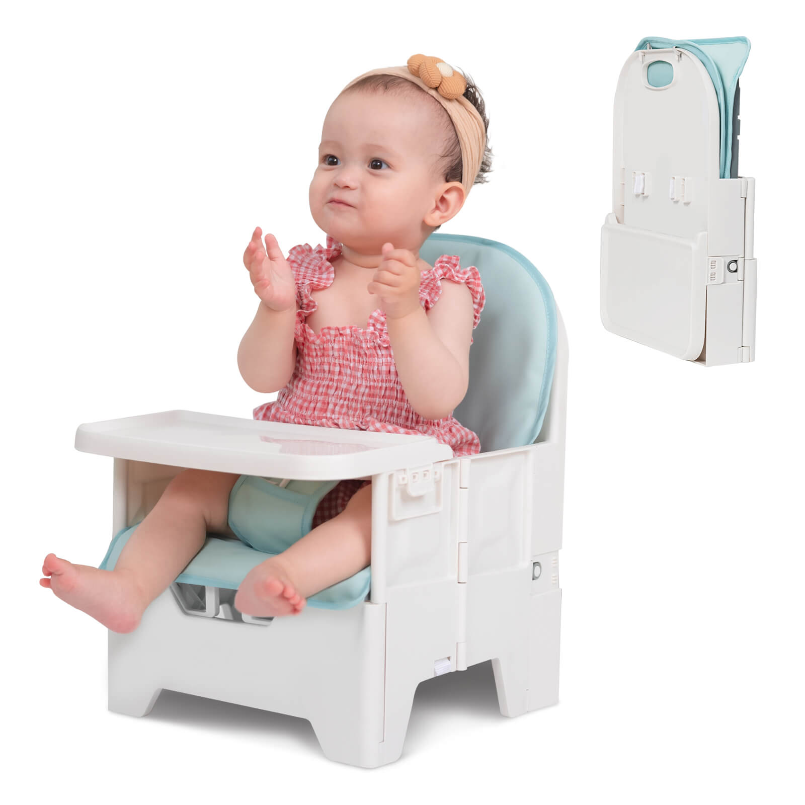 Babelio Travel Baby Chair for Upright Posture, Compact Folding Floor Seat with PU Waterproof Cushion