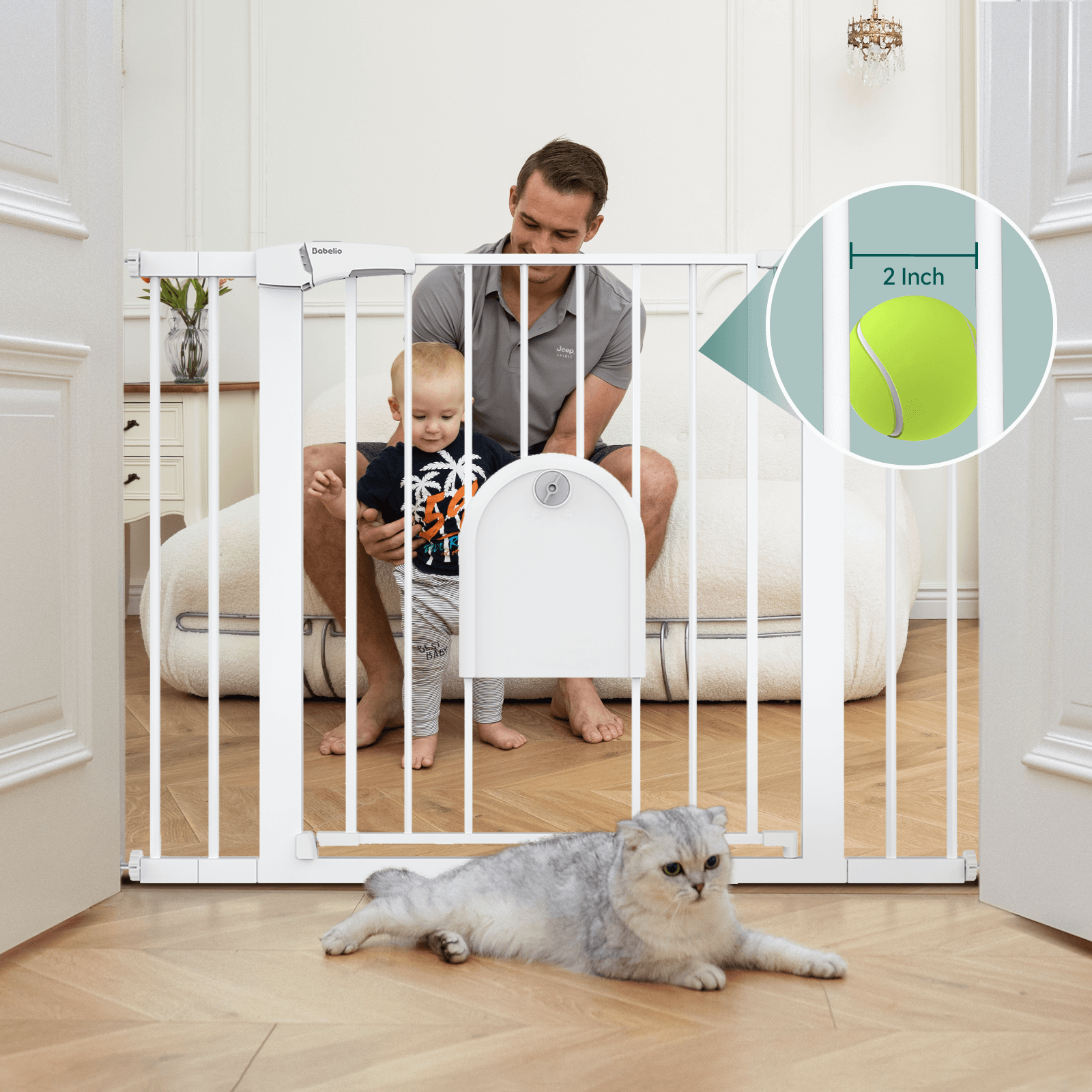 Babelio Flex Fit 29 43 Adjustable Baby Gate with Lockable Pet Door Auto Close Easy Walk Thru