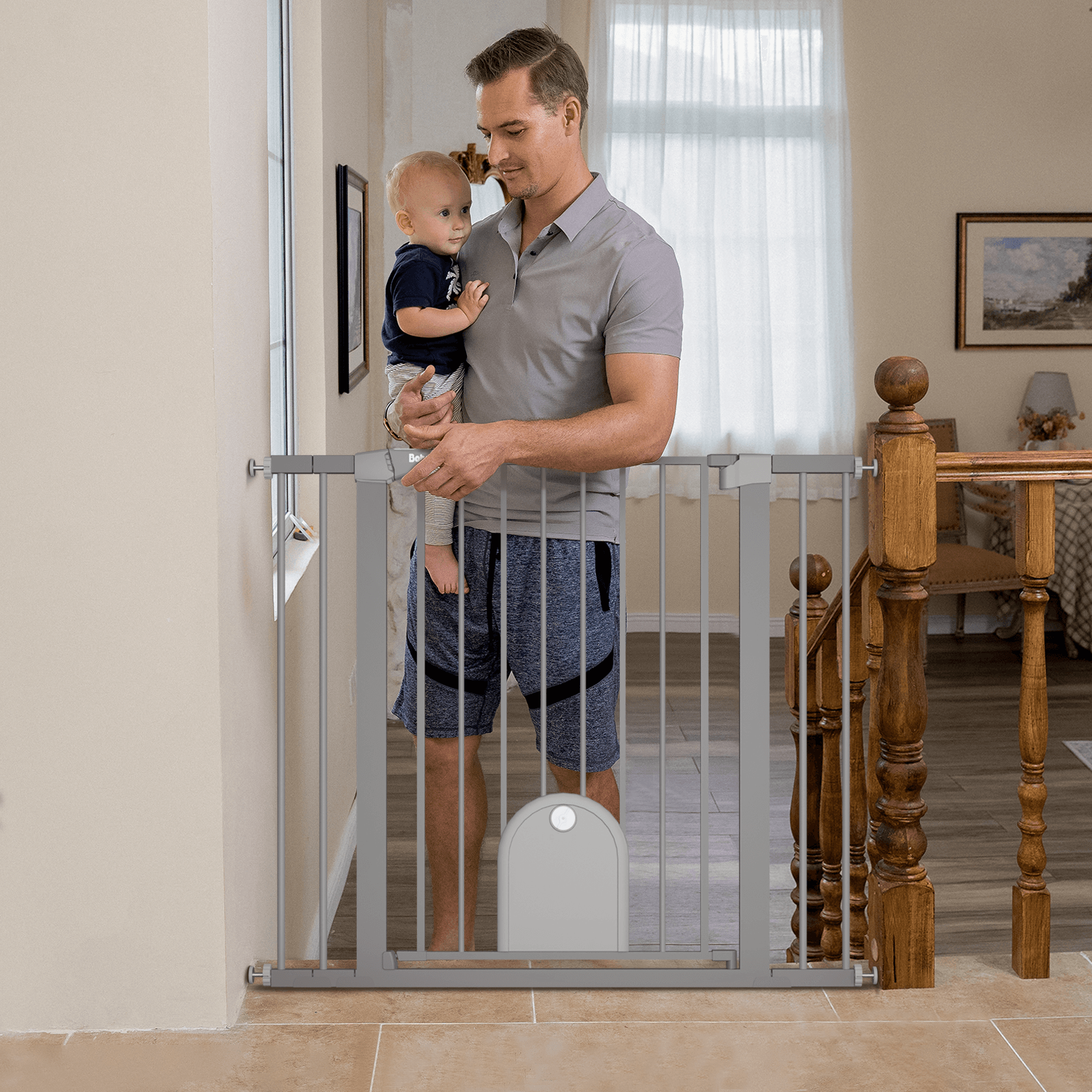 Babelio 29-43" Walk-Thru Baby Gate with Small Lockable Pet Door