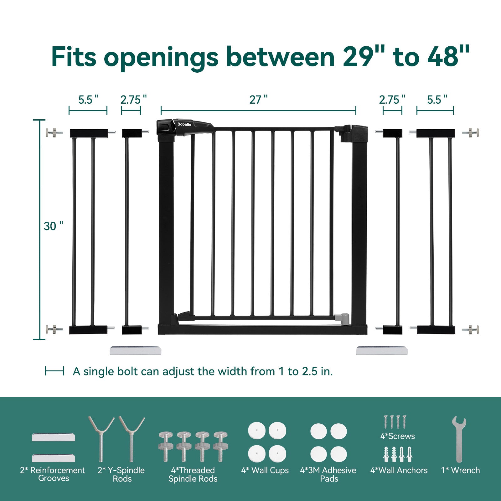 PressGuard P7 | Expandable Baby Gate for Stairs No Drill Pressure Mounted