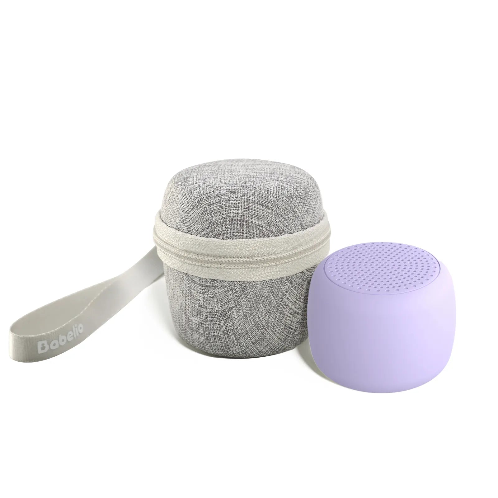 Babelio white noise machine with lavender speaker and gray travel case for baby nursery