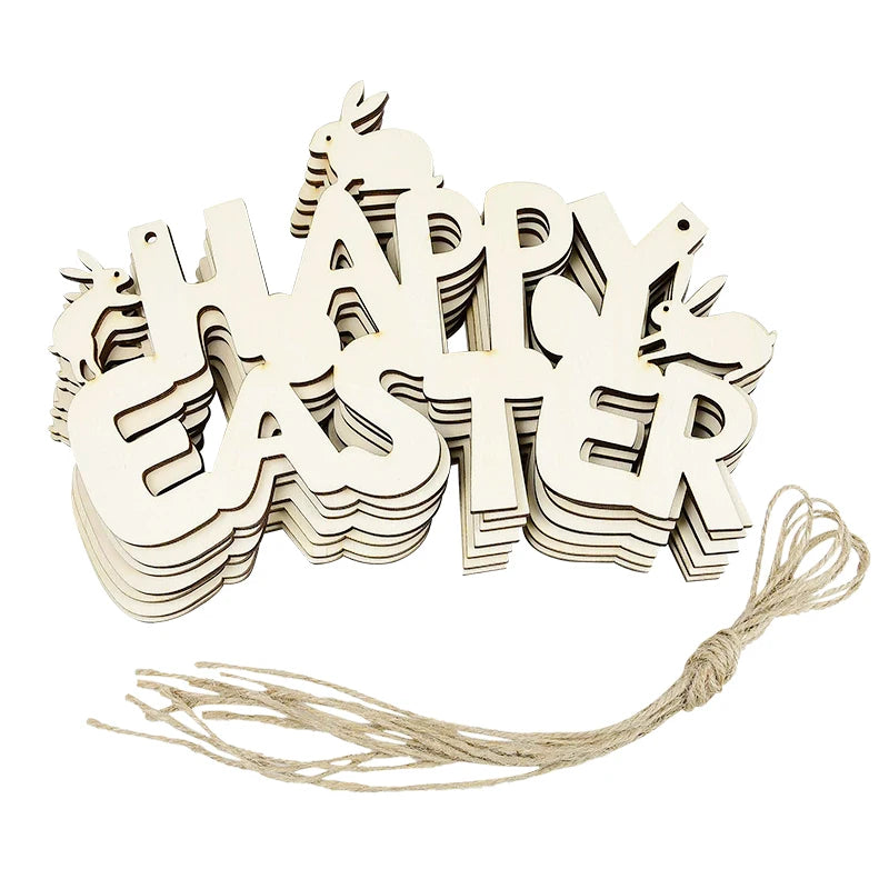 LulliNini HAPPY EASTER Party Door Hanging Sign Wooden Easter Egg Rabbite Bunny For Home Decor Easter Wreath Supplies Wood Crafts Ornaments