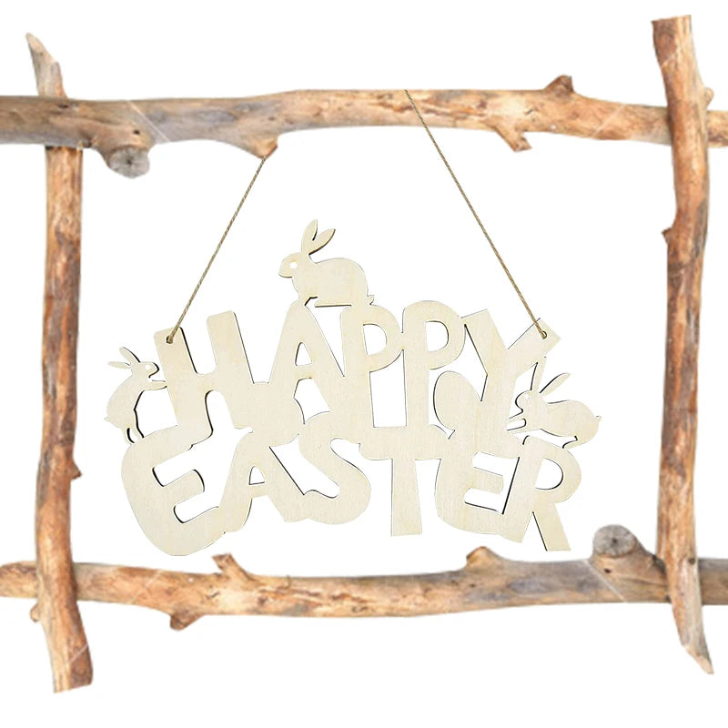 LulliNini HAPPY EASTER Party Door Hanging Sign Wooden Easter Egg Rabbite Bunny For Home Decor Easter Wreath Supplies Wood Crafts Ornaments