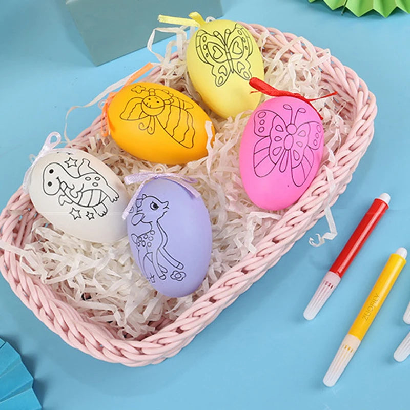 LulliNini 5pcs Easter Random Egg Graffiti Happy Easter Decorations Painted Handmade DIY Eggs Craft Kids Gift Favor Home Decor Easter Party