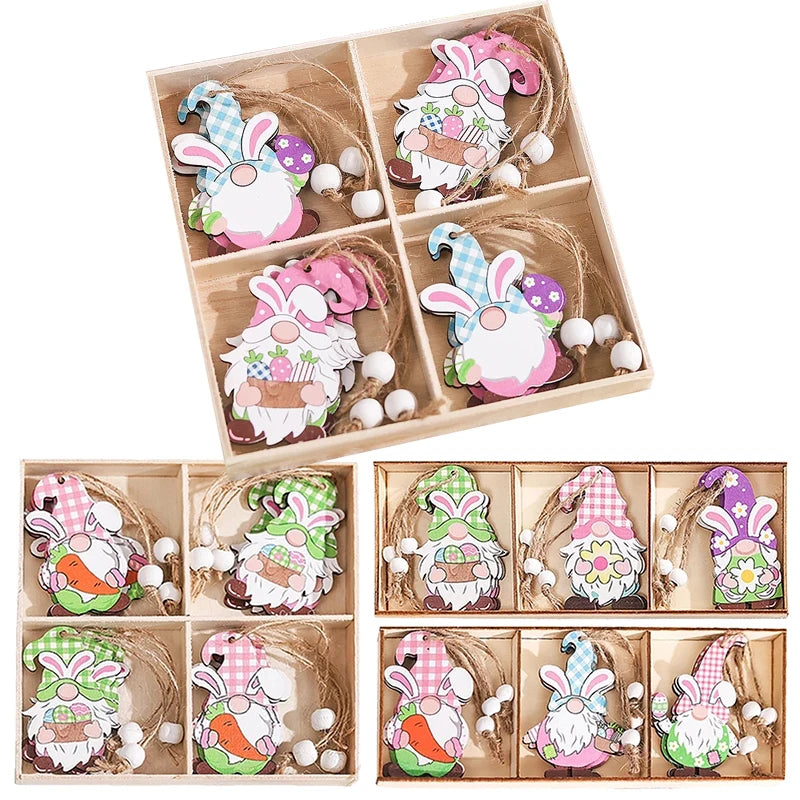 LulliNini HAPPY EASTER Party Door Hanging Sign Wooden Easter Egg Rabbite Bunny For Home Decor Easter Wreath Supplies Wood Crafts Ornaments