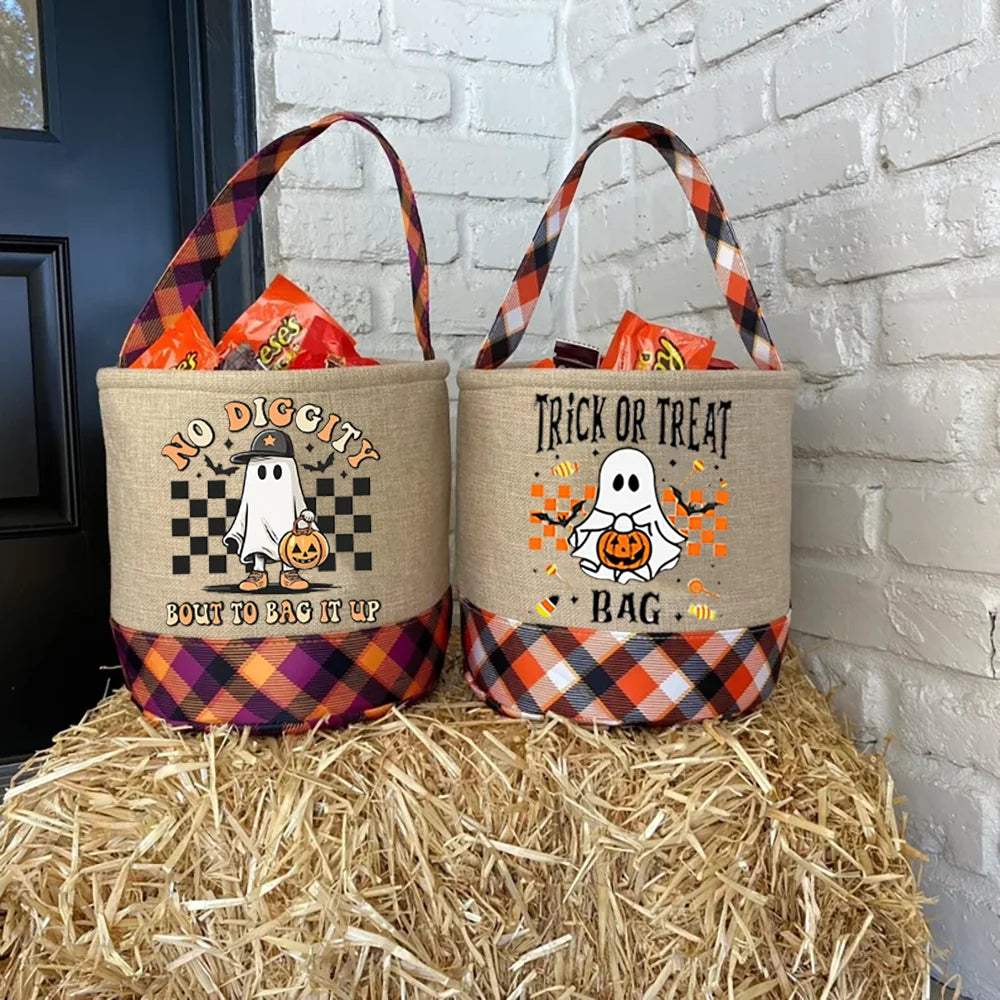 Halloween Trick or Treat Bucket — Spooky Candy Basket Tote for Kids & Fall Festival Parties
