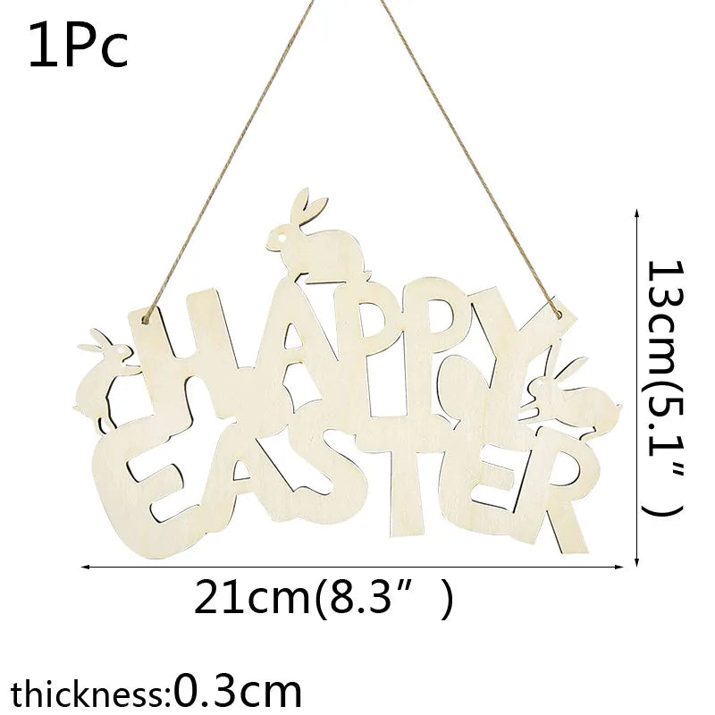 LulliNini HAPPY EASTER Party Door Hanging Sign Wooden Easter Egg Rabbite Bunny For Home Decor Easter Wreath Supplies Wood Crafts Ornaments