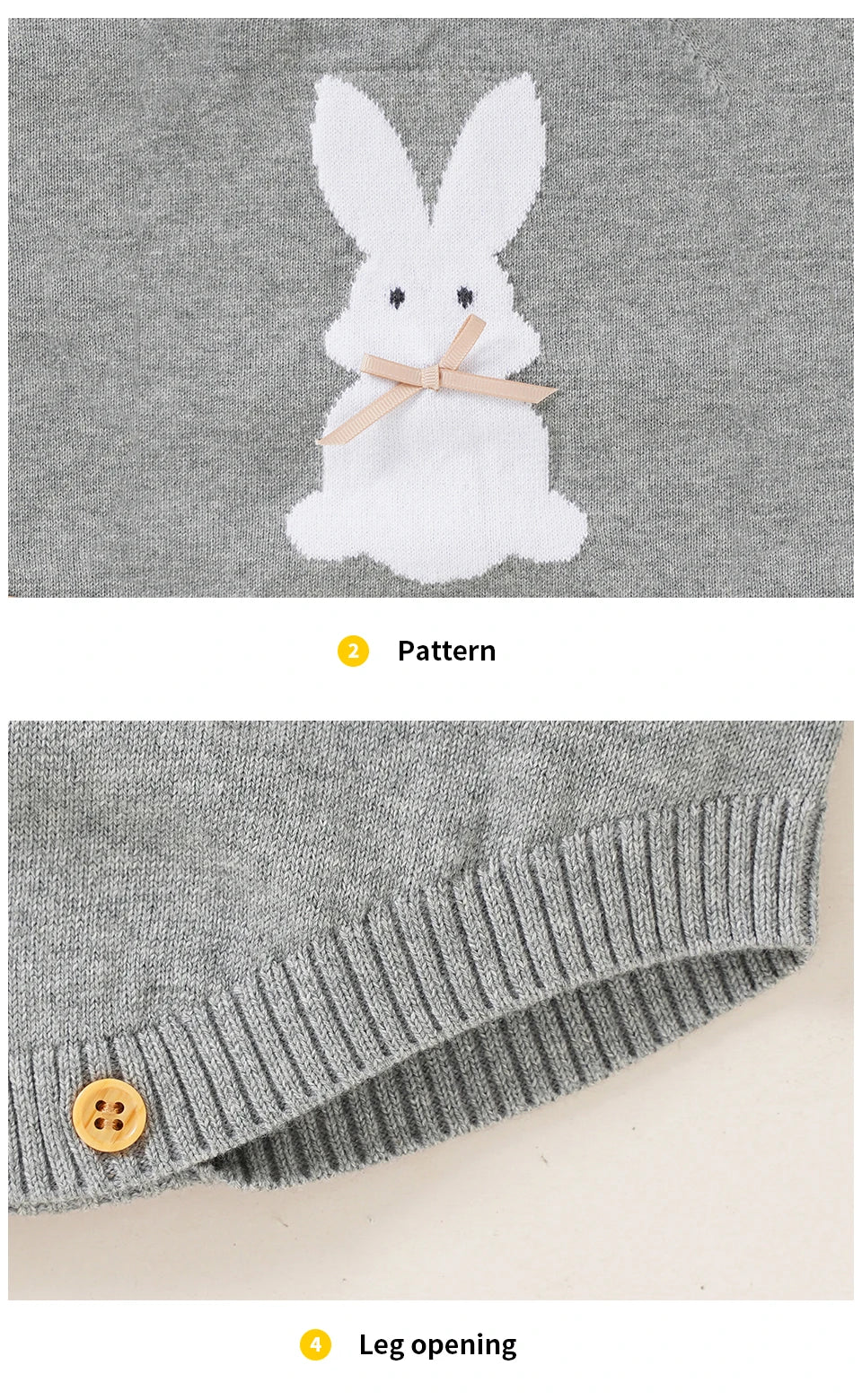 Babelio Baby Bodysuits Clothes Spring Autumn Rabbit Knitted Newborn Boys Girls Easter Onesie Clothes 0-18m Cotton Knitted Infant Outfits