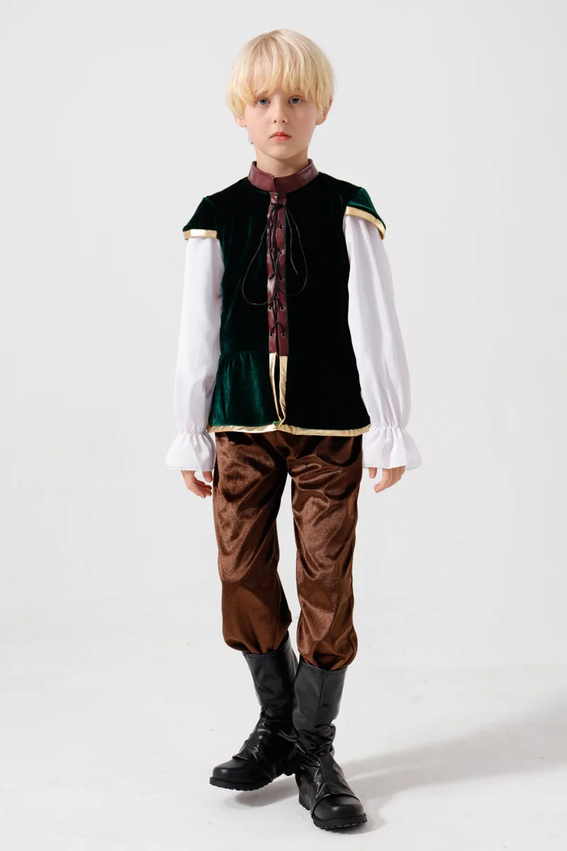 Boys Medieval Prince Costume — European Renaissance Outfit with Top, Pants & Boots
