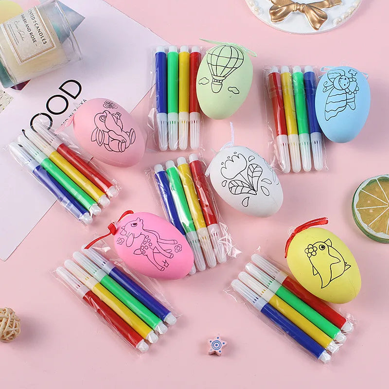 LulliNini 5pcs Easter Random Egg Graffiti Happy Easter Decorations Painted Handmade DIY Eggs Craft Kids Gift Favor Home Decor Easter Party