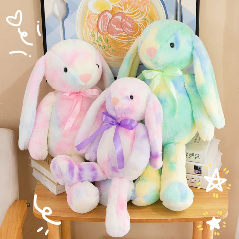 LulliNini Long Ears Rainbow Colorful Rabbit Plush Toys Soft Stuffed Animal Bunny Plush Doll Kids Toys Birthday Easter Gift
