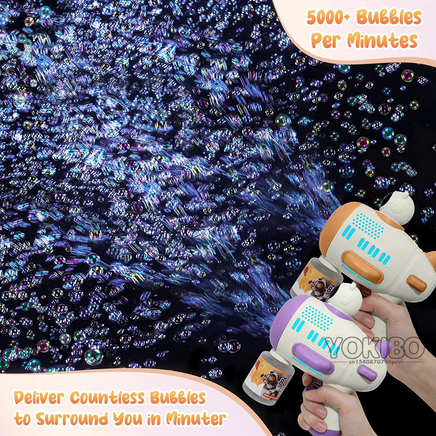 LulliNini Bubble Gun Machine for Kids Toddler, 8 Hole Bubble Maker Automatic Bubble Blower with Led Light Soap Bubble Maker Summer Toys