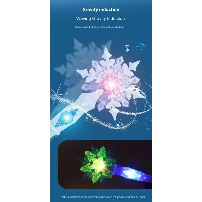 Frozen Princess Elsa Magic Wand Set — Snowflake Light-Up Wand with Crown, Ring & Gift Box