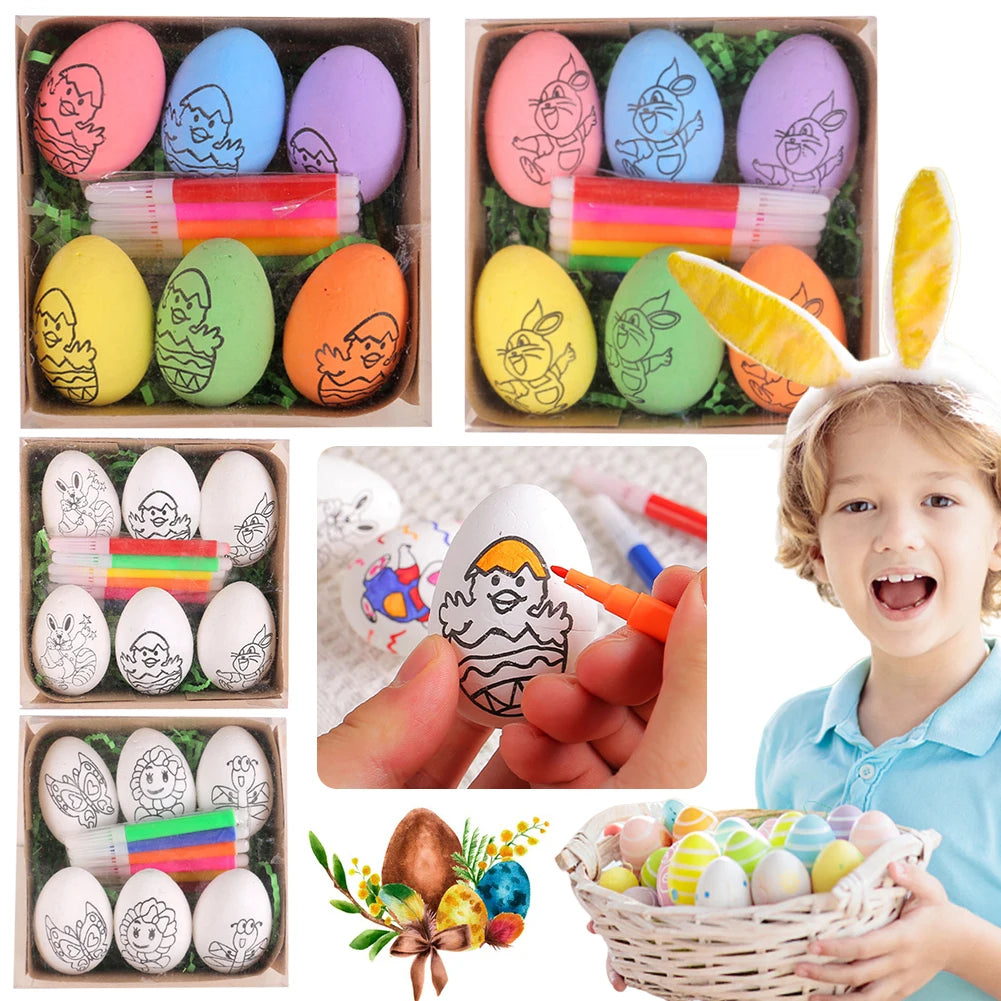 LulliNini DIY Painting Easter Eggs with Paint Pen Foam Easter Eggs DIY Doodle Kit for Easter Theme Party