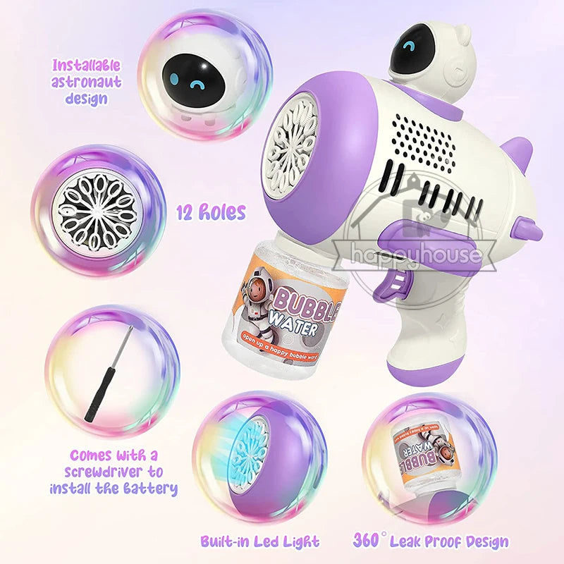 LulliNini Bubble Gun Machine for Kids Toddler, 8 Hole Bubble Maker Automatic Bubble Blower with Led Light Soap Bubble Maker Summer Toys
