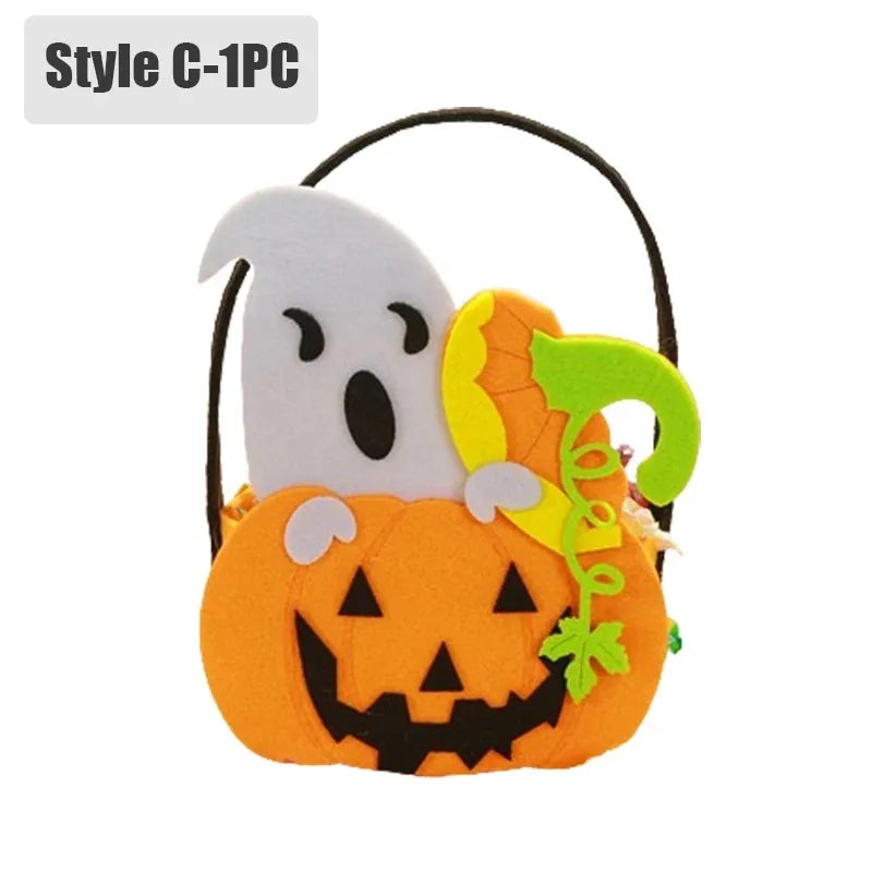 Halloween Pumpkin Candy Bags — 1–6 PCS Felt Trick or Treat Tote for Kids Party