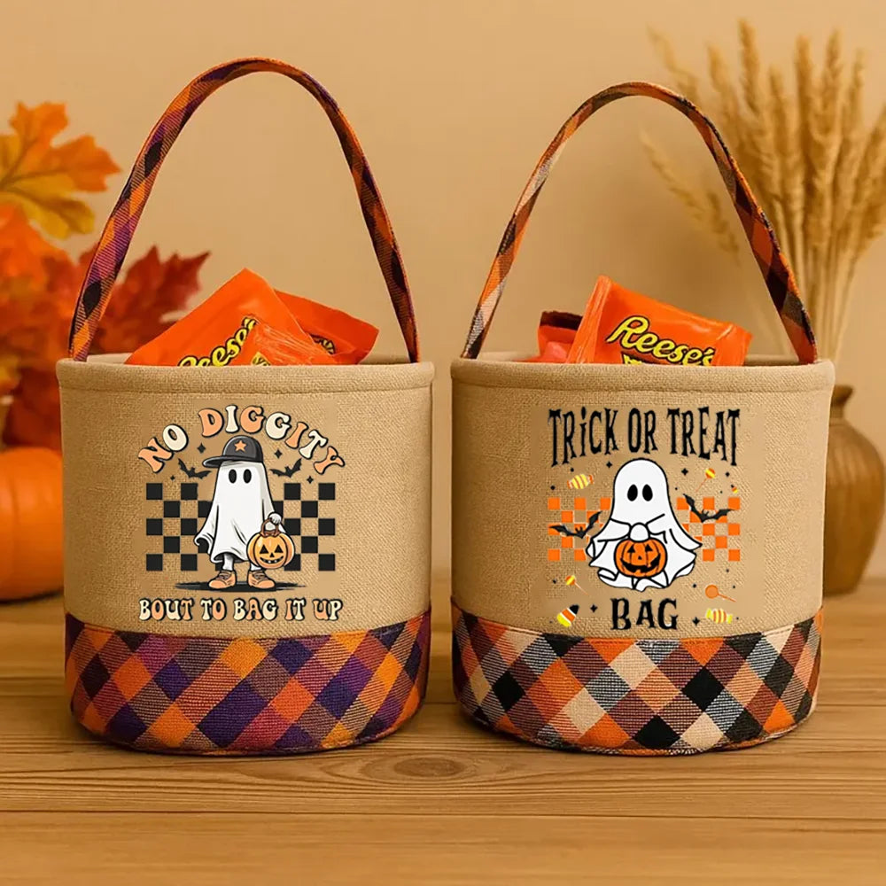 Halloween Trick or Treat Bucket — Spooky Candy Basket Tote for Kids & Fall Festival Parties