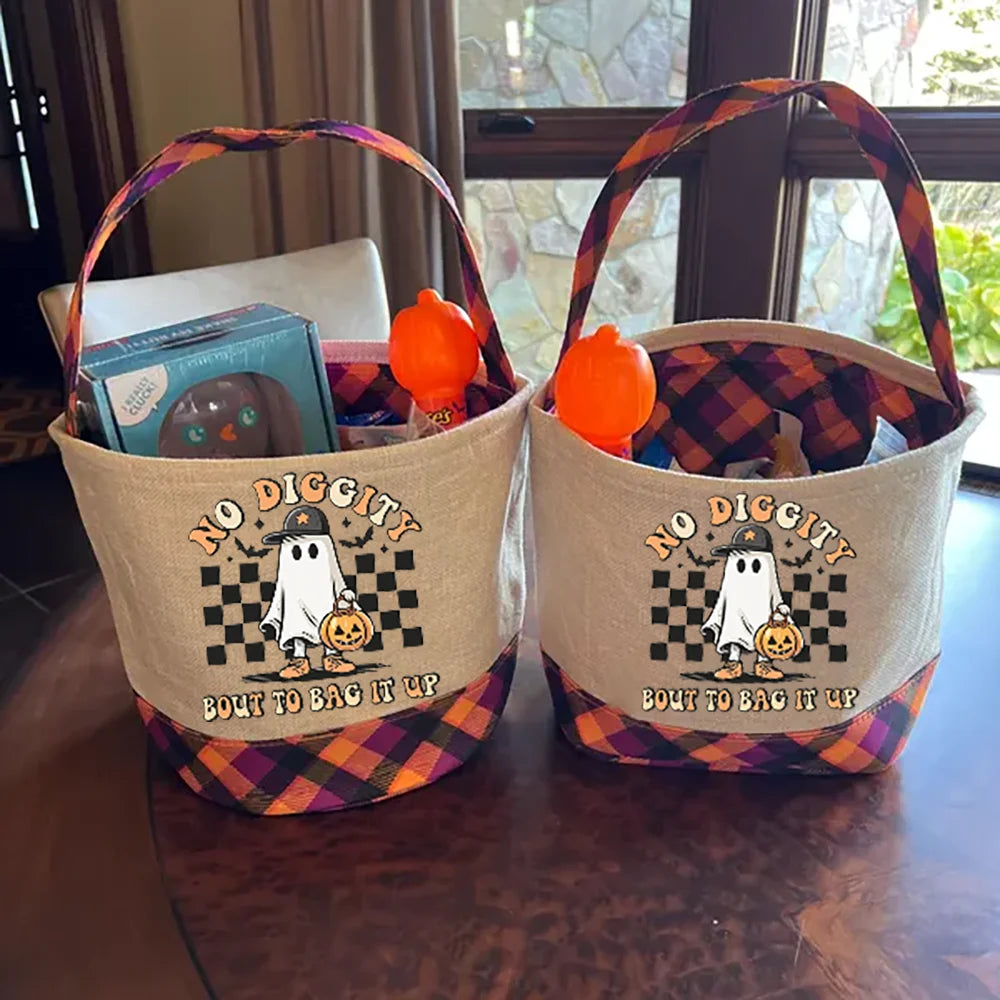 Halloween Trick or Treat Bucket — Spooky Candy Basket Tote for Kids & Fall Festival Parties
