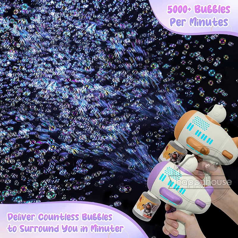 LulliNini Bubble Gun Machine for Kids Toddler, 8 Hole Bubble Maker Automatic Bubble Blower with Led Light Soap Bubble Maker Summer Toys