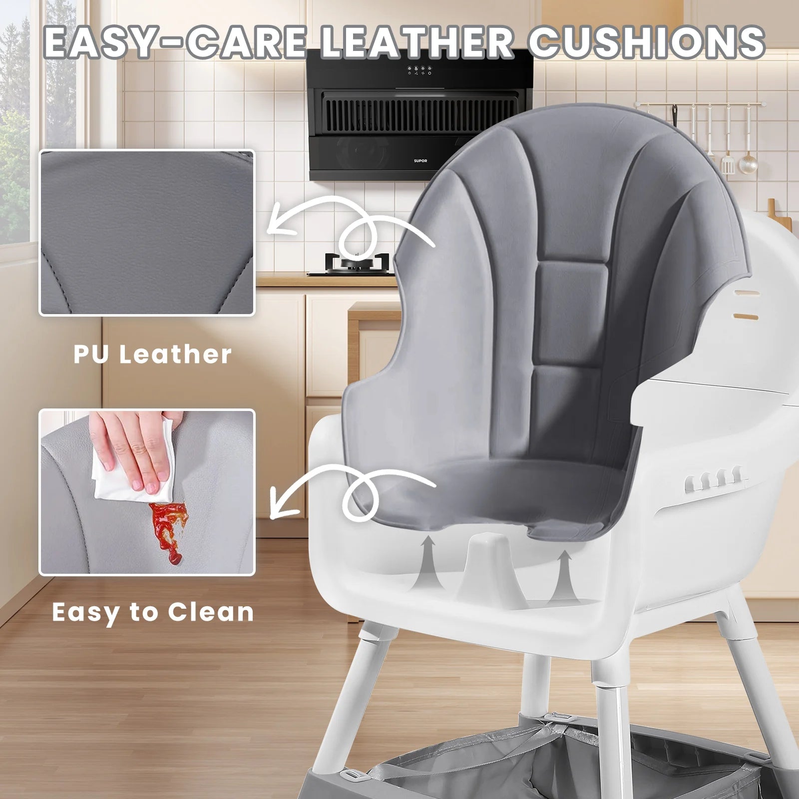 PetitWishes Baby High Chair, Portable Baby Dining Chairs Eat & Play Convertible High Chair with Double-Layer Dinner Plate and Toy Rack