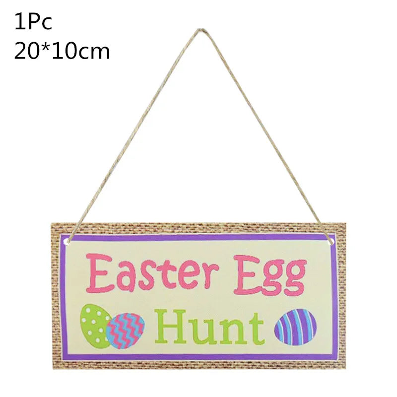 LulliNini HAPPY EASTER Party Door Hanging Sign Wooden Easter Egg Rabbite Bunny For Home Decor Easter Wreath Supplies Wood Crafts Ornaments