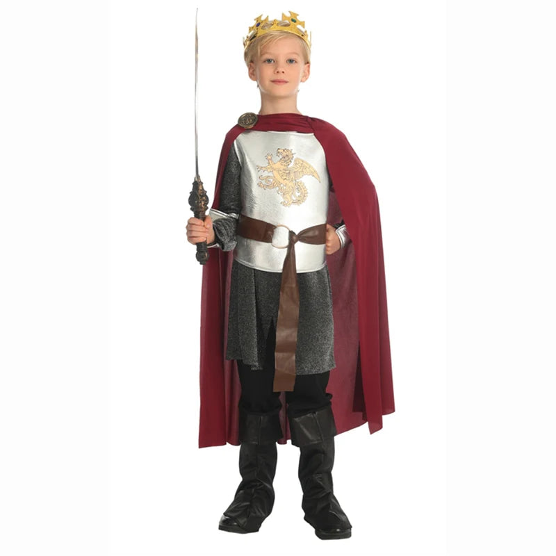 Kids Prince Cosplay Costume — Noble Knight Outfit with Cape, Belt & Accessories for Stage & Parties