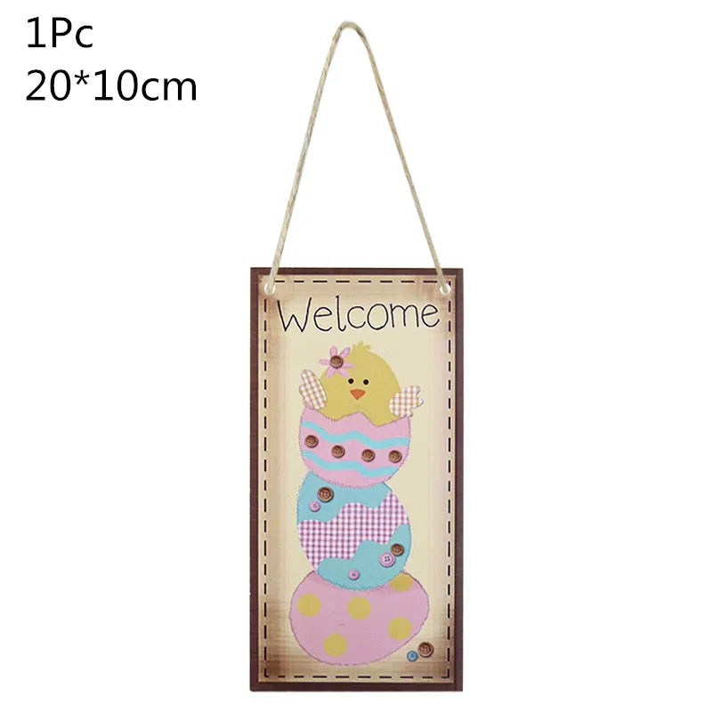 LulliNini HAPPY EASTER Party Door Hanging Sign Wooden Easter Egg Rabbite Bunny For Home Decor Easter Wreath Supplies Wood Crafts Ornaments