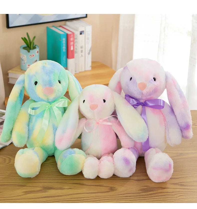 LulliNini Long Ears Rainbow Colorful Rabbit Plush Toys Soft Stuffed Animal Bunny Plush Doll Kids Toys Birthday Easter Gift