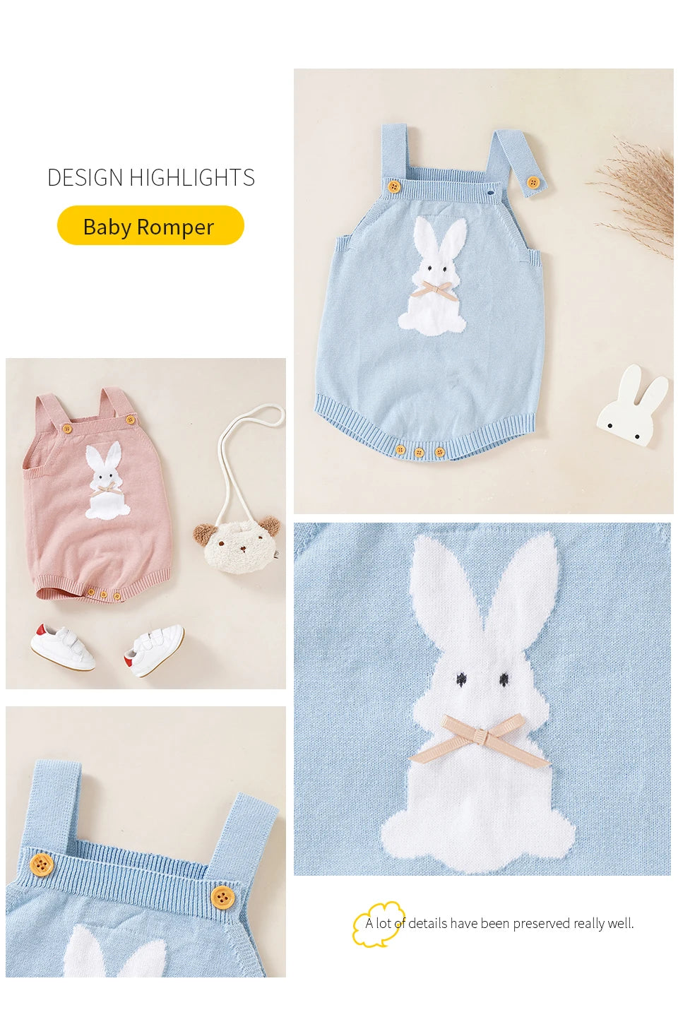 Babelio Baby Bodysuits Clothes Spring Autumn Rabbit Knitted Newborn Boys Girls Easter Onesie Clothes 0-18m Cotton Knitted Infant Outfits