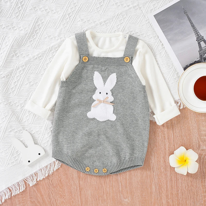 Babelio Baby Bodysuits Clothes Spring Autumn Rabbit Knitted Newborn Boys Girls Easter Onesie Clothes 0-18m Cotton Knitted Infant Outfits