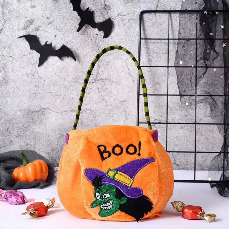 Halloween Pumpkin Candy Bag — Cute Embroidered Trick or Treat Tote for Kids