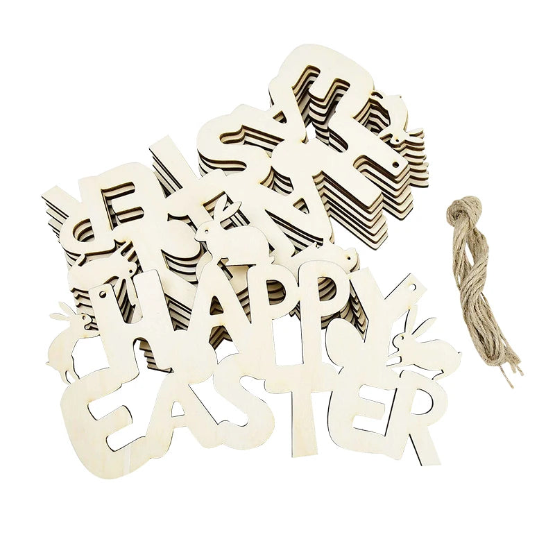LulliNini HAPPY EASTER Party Door Hanging Sign Wooden Easter Egg Rabbite Bunny For Home Decor Easter Wreath Supplies Wood Crafts Ornaments