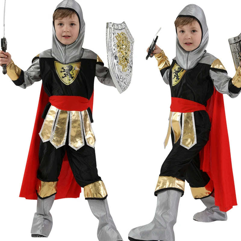 Kids Knight Costume — Medieval Armor Cosplay Outfit with Cape for Boys, Stage & Halloween