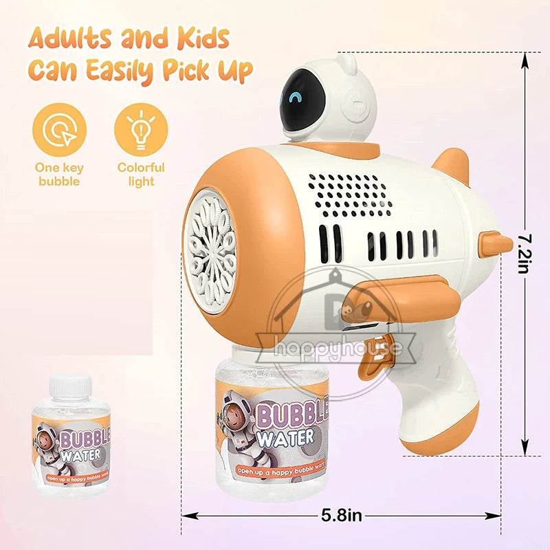 LulliNini Bubble Gun Machine for Kids Toddler, 8 Hole Bubble Maker Automatic Bubble Blower with Led Light Soap Bubble Maker Summer Toys