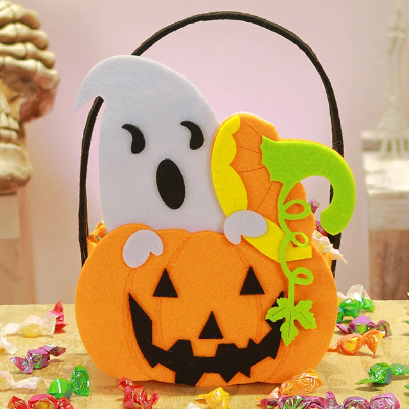 Halloween Pumpkin Candy Bags — 1–6 PCS Felt Trick or Treat Tote for Kids Party