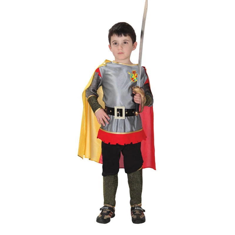 Kids Knight Costume — Medieval Armor Cosplay Outfit with Cape for Boys, Stage & Halloween