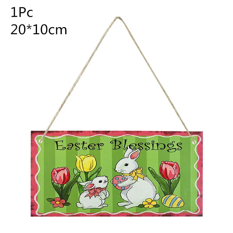 LulliNini HAPPY EASTER Party Door Hanging Sign Wooden Easter Egg Rabbite Bunny For Home Decor Easter Wreath Supplies Wood Crafts Ornaments