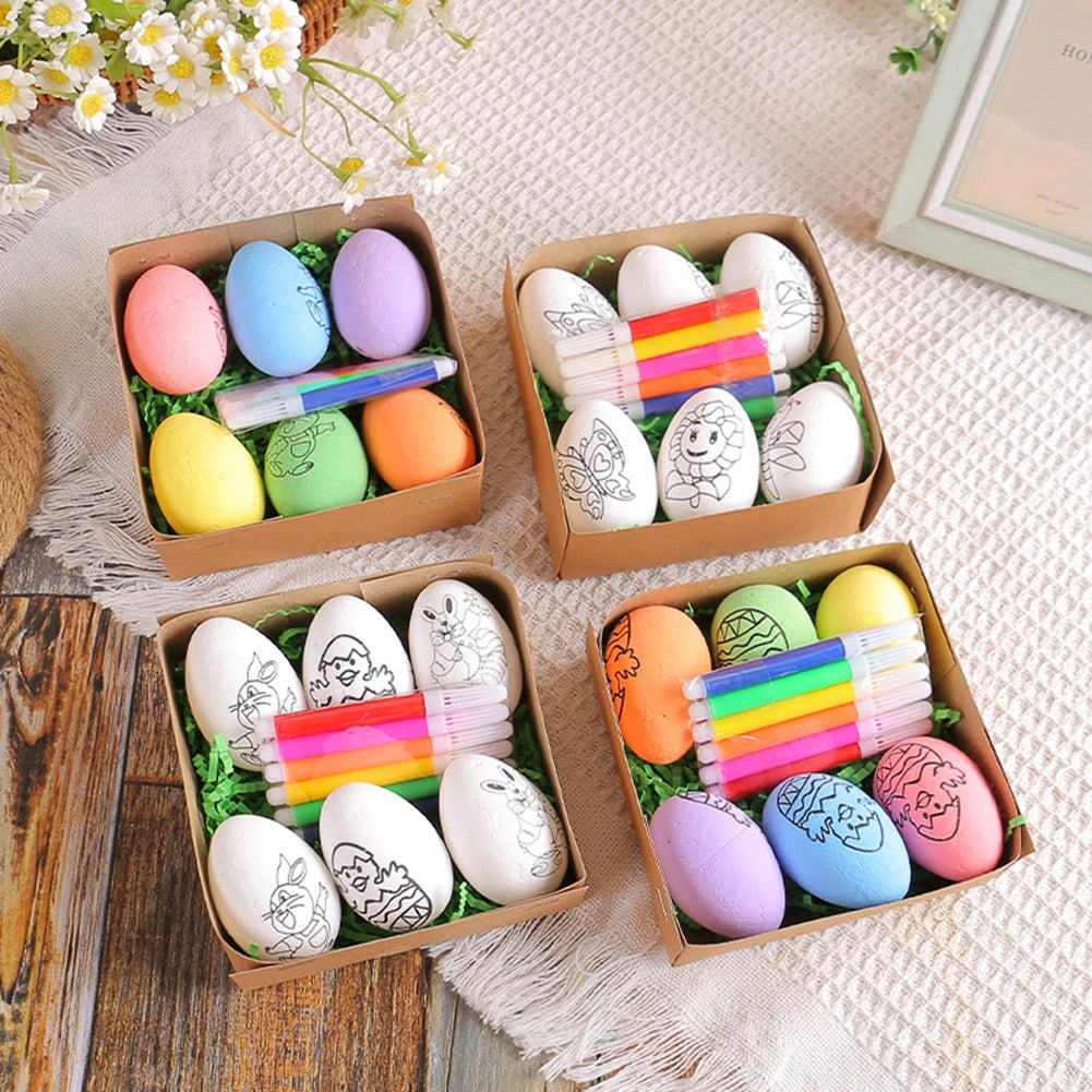 LulliNini DIY Painting Easter Eggs with Paint Pen Foam Easter Eggs DIY Doodle Kit for Easter Theme Party