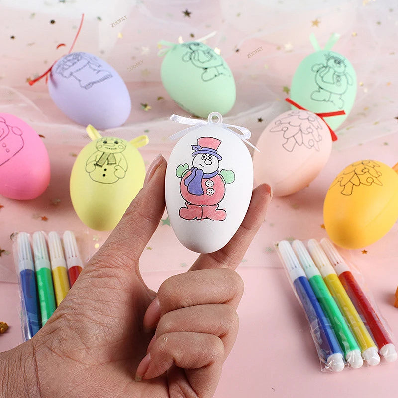 LulliNini 5pcs Easter Random Egg Graffiti Happy Easter Decorations Painted Handmade DIY Eggs Craft Kids Gift Favor Home Decor Easter Party