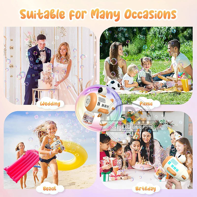 LulliNini Bubble Gun Machine for Kids Toddler, 8 Hole Bubble Maker Automatic Bubble Blower with Led Light Soap Bubble Maker Summer Toys