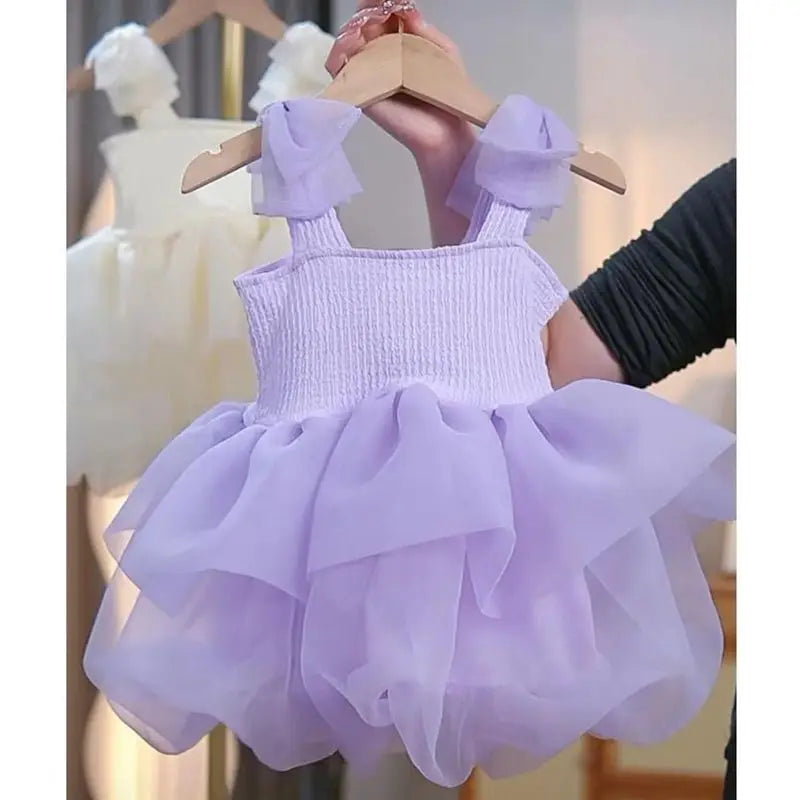 Tiny Cuddling Girls Summer Dress |Sling Fluffy Dress Baby Princess Dress