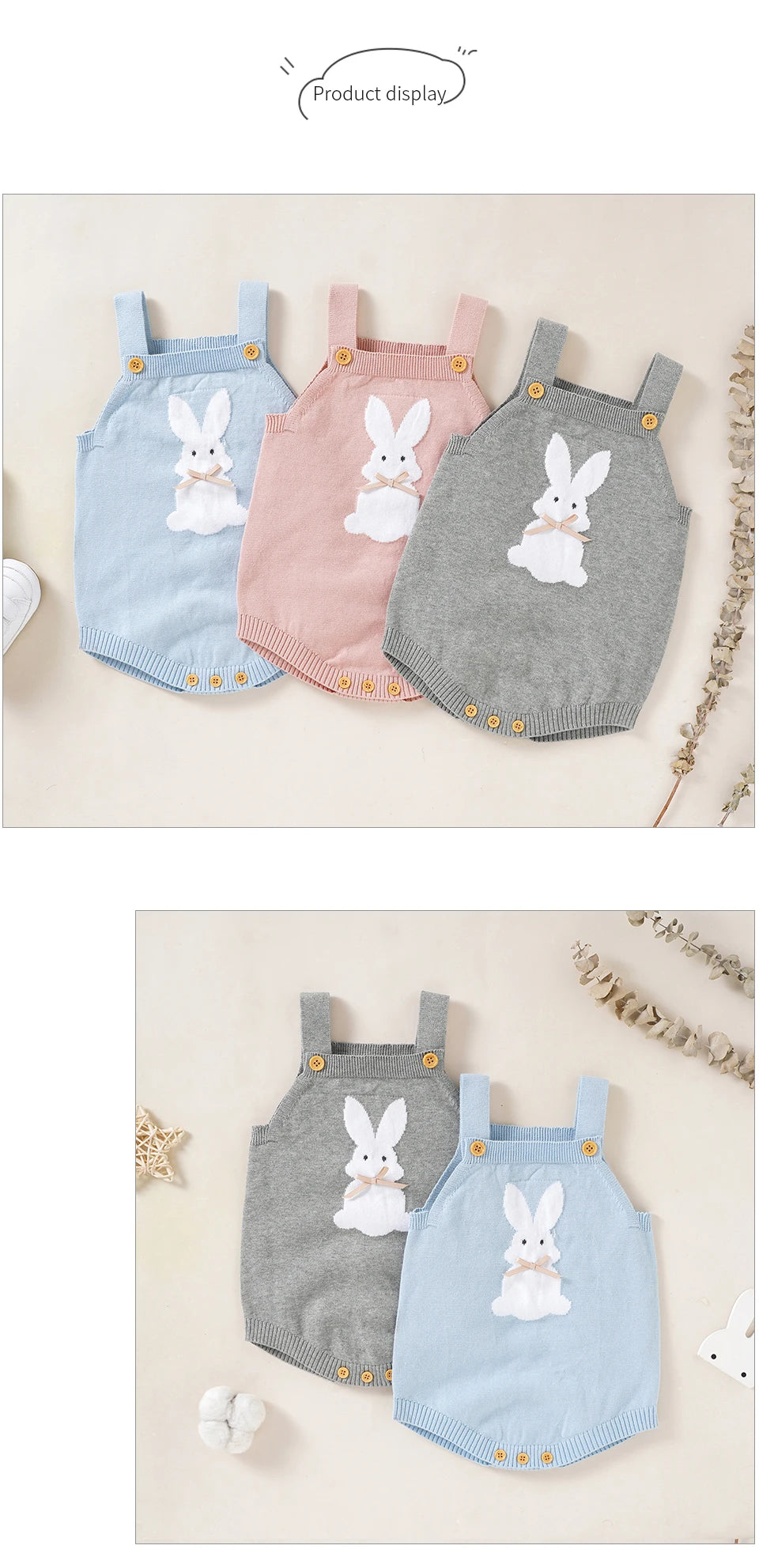 Babelio Baby Bodysuits Clothes Spring Autumn Rabbit Knitted Newborn Boys Girls Easter Onesie Clothes 0-18m Cotton Knitted Infant Outfits