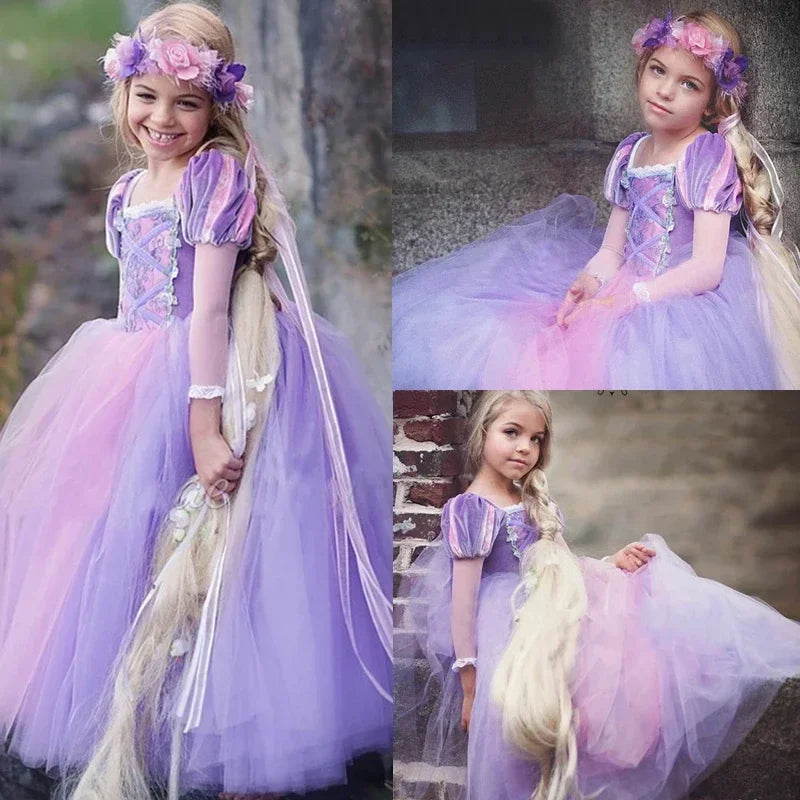Girls Purple Fairy Tale Princess Dress —Tulle Cosplay Gown, Birthday & Halloween