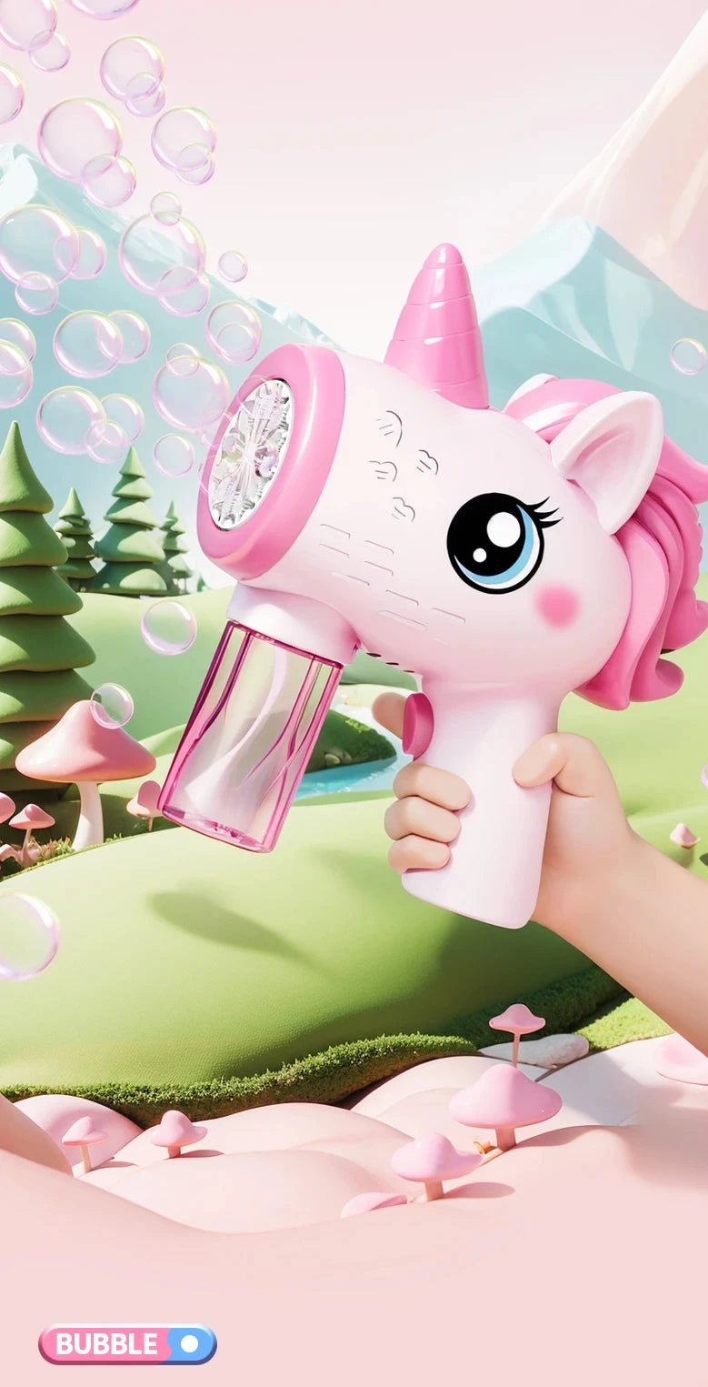 LulliNini Unicorn electric bubble gun, toy bubble machine, automatic soap blower with lights, summer outdoor party games, children's gifts