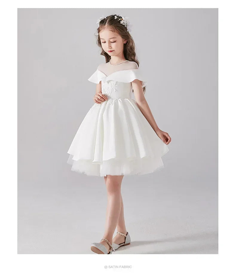 Tiny Cuddling Pageant Elegant Birthday Party | Formal Occasion Flower GirlsShort Evening Gowns White Dress