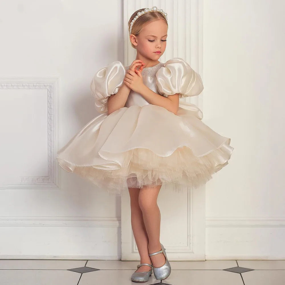 Tiny Cuddling Flower Girl Dress | Puffy Layered Tulle Birthday Pageant Princess First Communion Ball Gowns