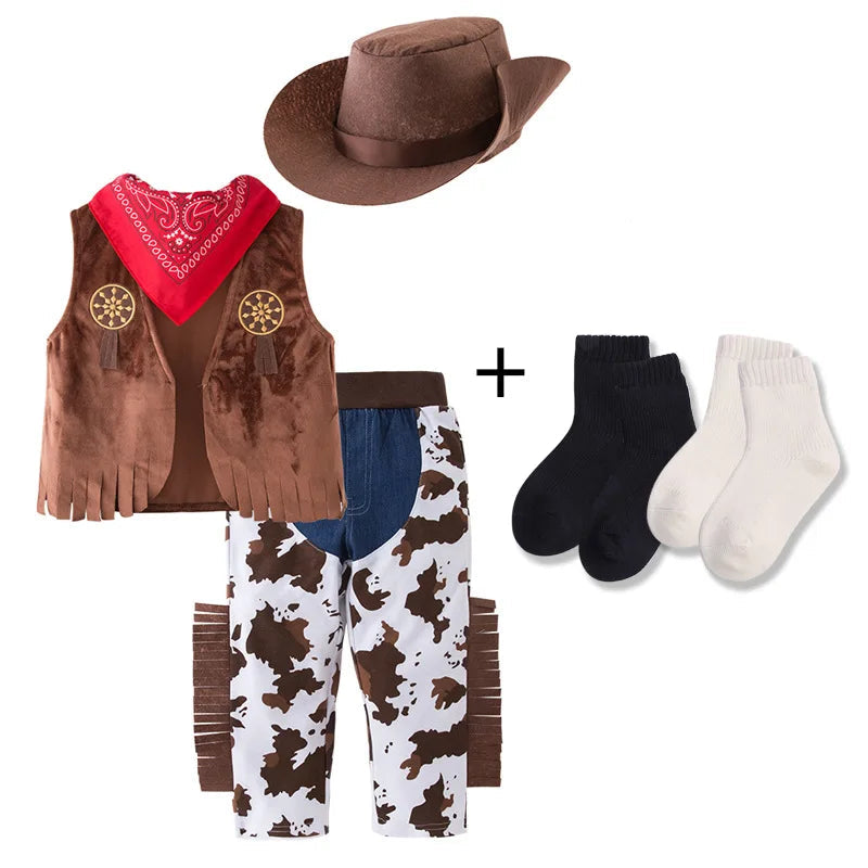 Kids Cowboy Costume — Western Cowboy Outfit with Hat, Vest & Bandana for Halloween & Parties