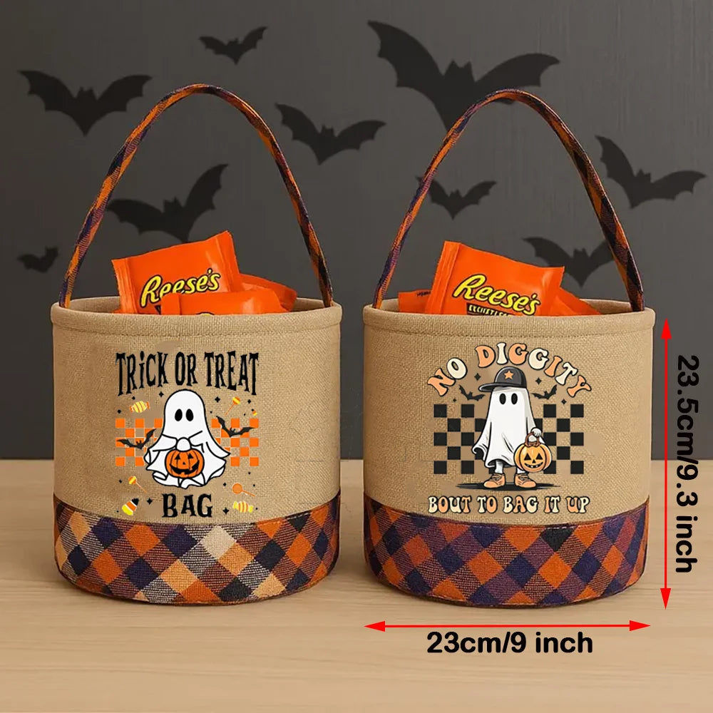 Halloween Trick or Treat Bucket — Spooky Candy Basket Tote for Kids & Fall Festival Parties