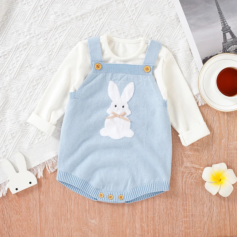 Babelio Baby Bodysuits Clothes Spring Autumn Rabbit Knitted Newborn Boys Girls Easter Onesie Clothes 0-18m Cotton Knitted Infant Outfits