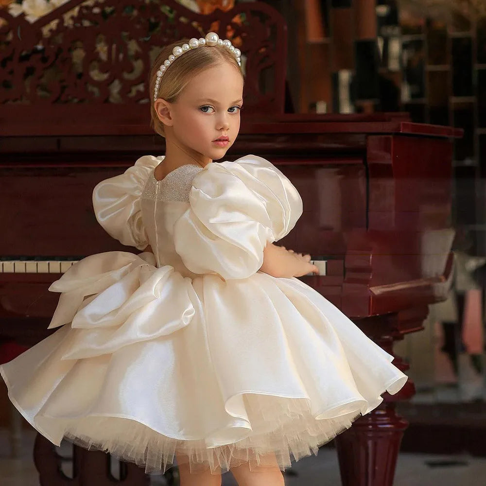 Tiny Cuddling Flower Girl Dress | Puffy Layered Tulle Birthday Pageant Princess First Communion Ball Gowns